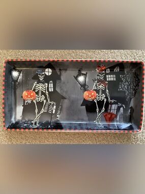 222 Fifth Dapper Skeleton Halloween Serving Tray 13”x7” - IEC